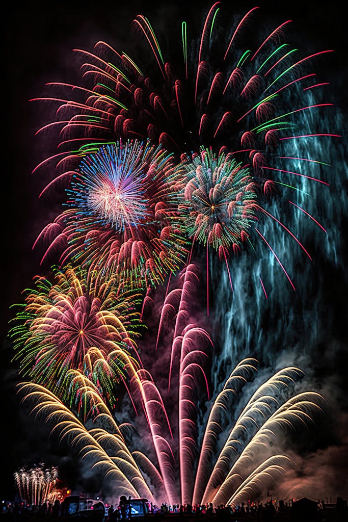 Spectacular fireworks lighting up the night sky in a colorful celebration.